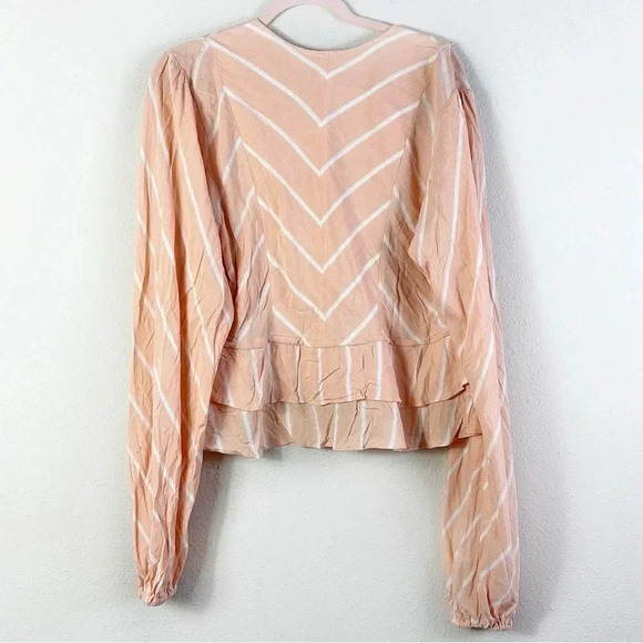 Free People Samifran Long Sleeve Petal Combo Peach Ruffle Top Women Size L - Picture 7 of 15